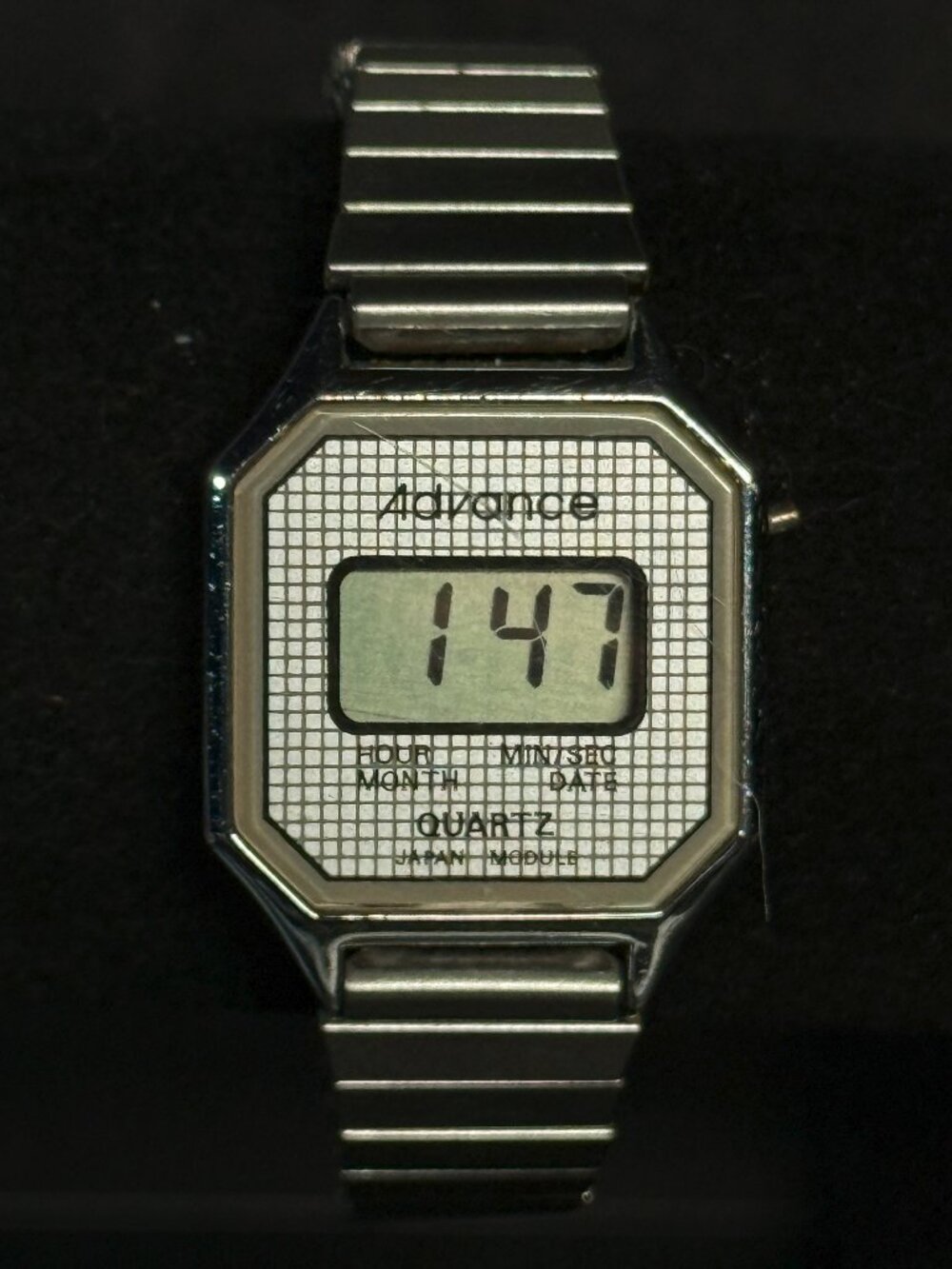 Vintage Advance LCD Quartz Digital Watch Japan Module Hong Kong Silver Tone